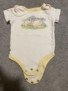 Disney Baby White Onesie with Pale Yellow Trim and Pastel Piglet Graphic